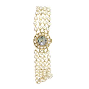 Piccard 14k Yellow Gold Pearl Bracelet Mother Of Pearl Dial Ladies Watch