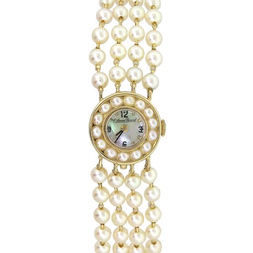 Piccard 14k Yellow Gold Pearl Bracelet Mother Of Pearl Dial Ladies Watch