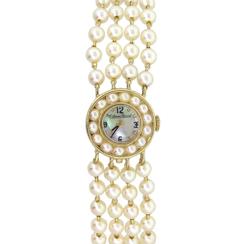 Piccard 14k Yellow Gold Pearl Bracelet Mother Of Pearl Dial Ladies Watch