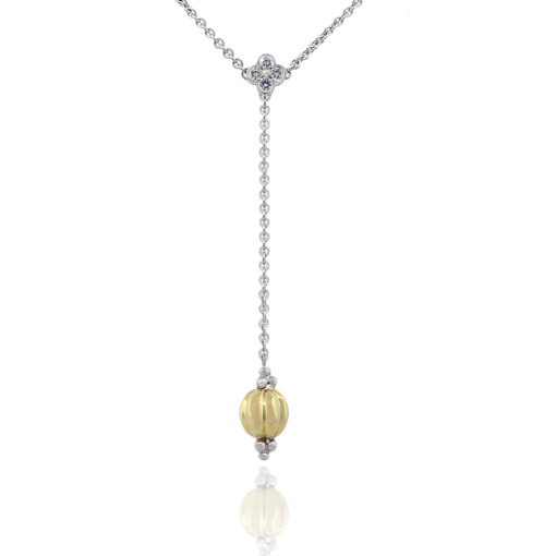 18k Two Tone 0.10ctw Round Diamond Drop Necklace