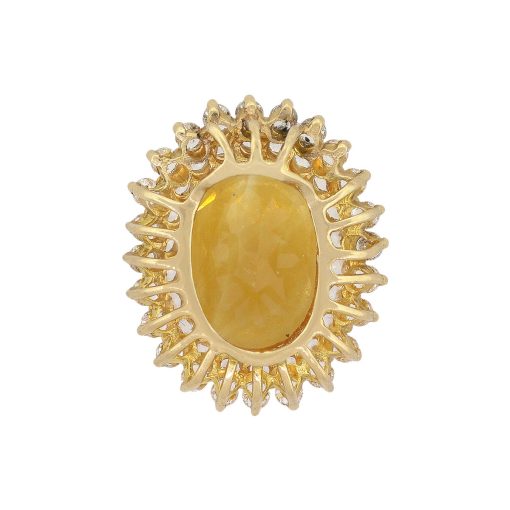 14k Yellow Gold Oval Citrine With Double Diamond Halo Pendant