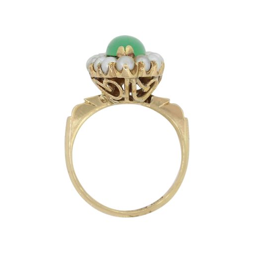 14k Yellow Gold Marquise Shaped Jade With Seed Pearl Ring