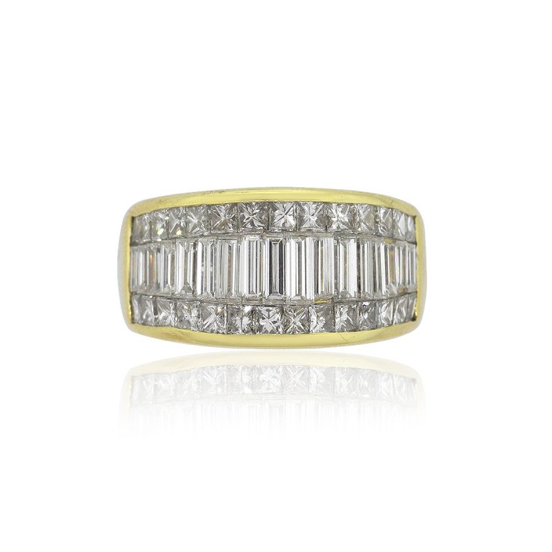 18k Yellow Gold 2.50ctw Baguette And Round Brilliant Diamond Wide Ring