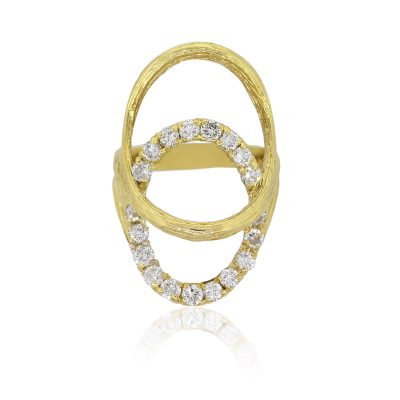 18k Yellow Gold 0.60ctw Round Diamond Freeform Long Ring