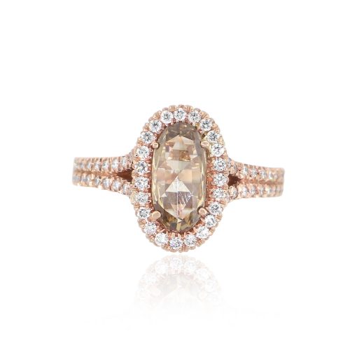 14k Rose Gold 0.85ct Oval Cut Diamond Halo Engagement Ring