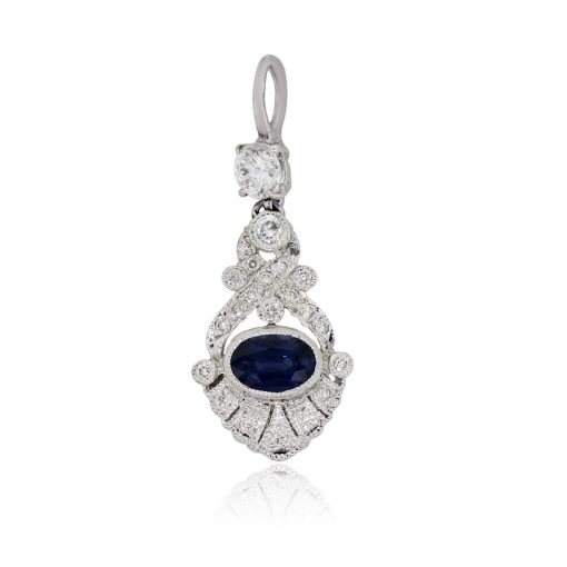 18k White Gold 0.26ctw Diamond and Sapphire Open Work Pendant