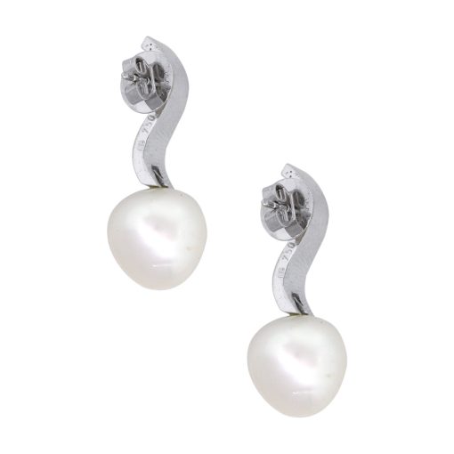 18k White Gold 0.28ctw Diamond Pearl Dangle Earrings