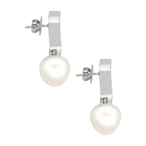 18k White Gold 0.28ctw Diamond Pearl Dangle Earrings