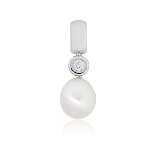 18k White Gold 12mm Pearl and 0.20ct Diamond Pendant