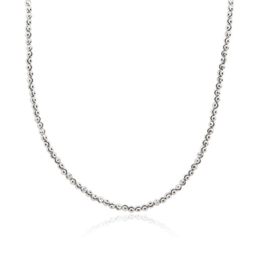 White Gold Diamond Cut 30" Bead Chain Necklace