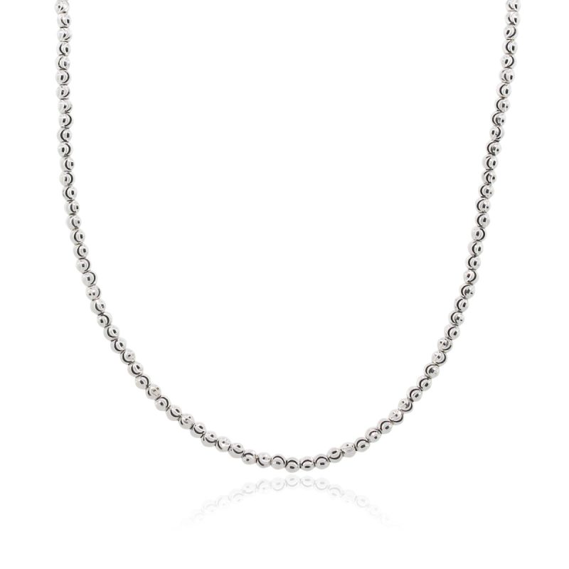 White Gold Diamond Cut 30" Bead Chain Necklace