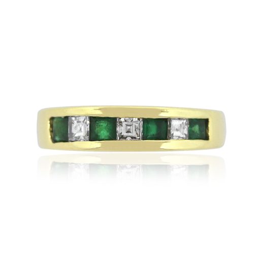 18k Yellow Gold 0.18ct Asscher Cut Diamond And Emerald Band