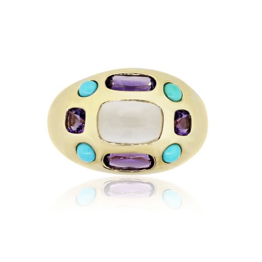 14k Yellow Gold Turquoise Amethyst Moonstone Ring