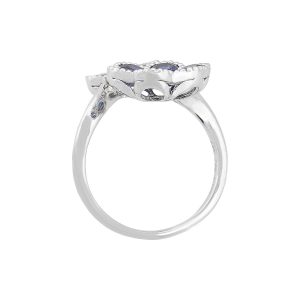 18k White Gold Multi-Stone Double Flower Ladies Ring