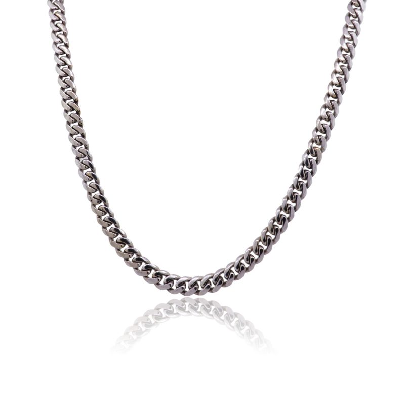 14k White Gold 24" Cuban Link Chain Necklace