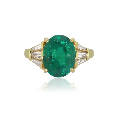 18k Yellow Gold 4.07ct AGL Oval Emerald Ring With Diamonds