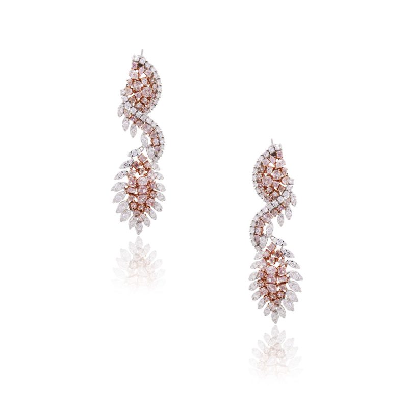 18k Two Tone Gold 16.43ctw White and Multi Shape Pink Diamond Drop Earrings