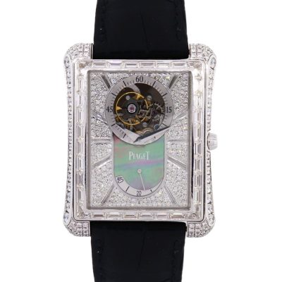 Piaget G0A33078 Emperador 18k White Gold Diamond on Leather Strap Watch