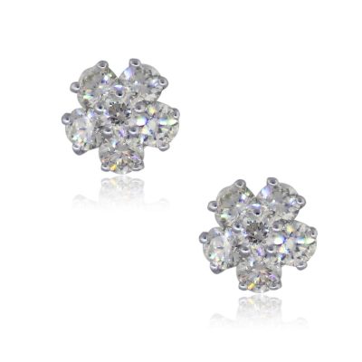 14k White Gold 2.20ctw Diamond Flower Shape Stud Earrings