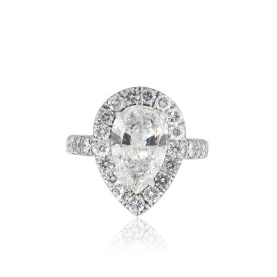 18k White Gold 3.34ct Pear Shape Diamond Halo Engagement Ring