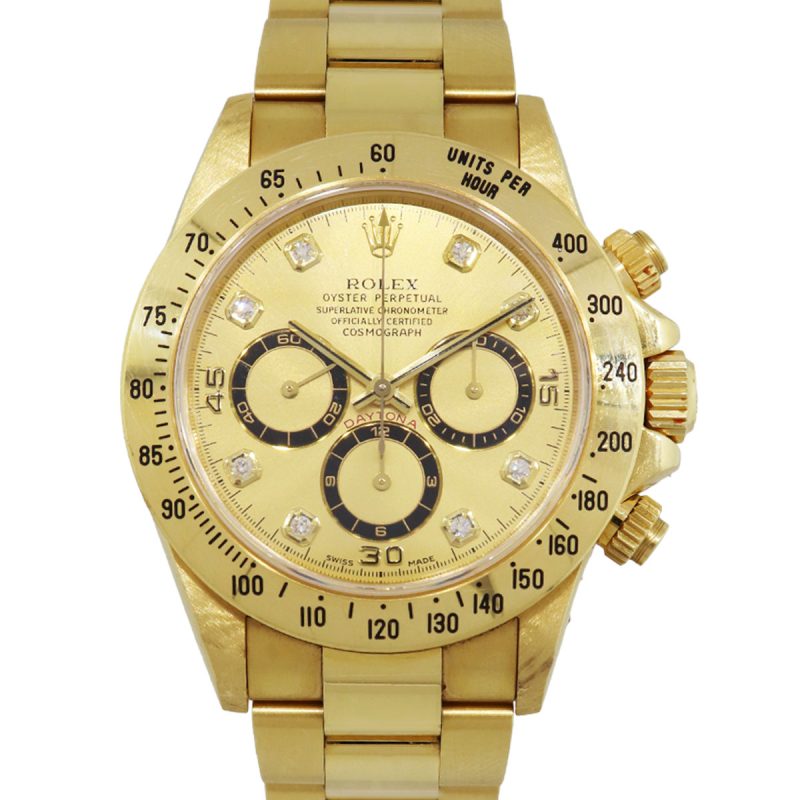 Rolex 16528 Daytona 18k Yellow Gold Champagne Serti Dial Watch