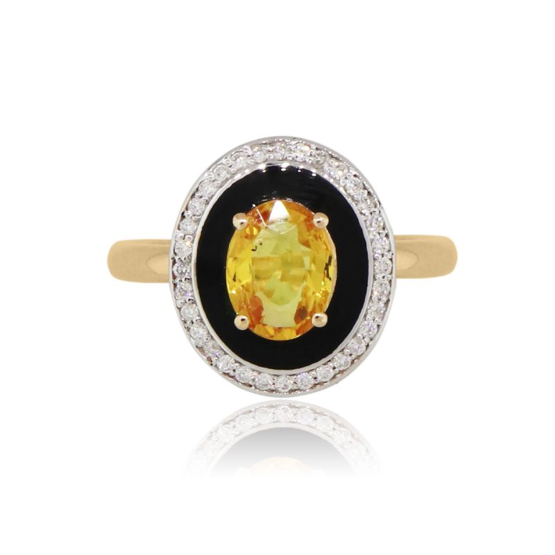18k Rose Gold 1.46ct Oval Yellow Sapphire and 0.18ctw Diamond Ring