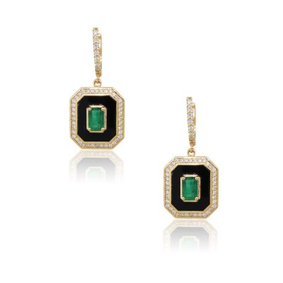18k Rose Gold 1.03ctw Emerald and 0.47ctw Diamond Dangle Earrings
