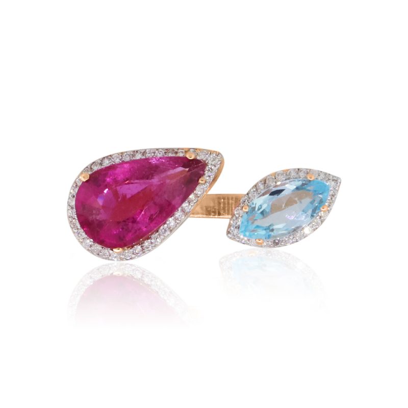 18k Rose Gold 8.84ct Ruby 1.63ct Topaz and 0.33ctw Diamond Free Form Ring