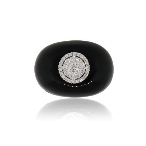 18k White Gold 0.51ctw Diamond and Cabochon Onyx Ring