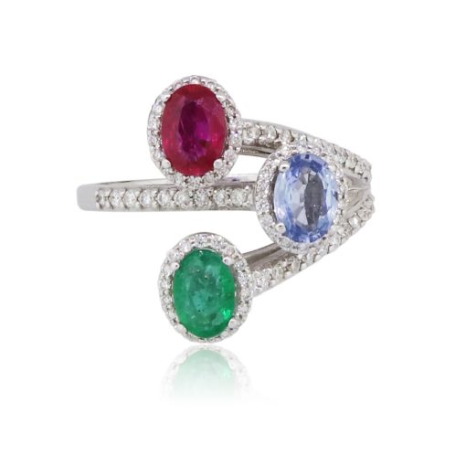 18k White Gold 0.25ctw Diamond and Multi Oval Gemstone Ring