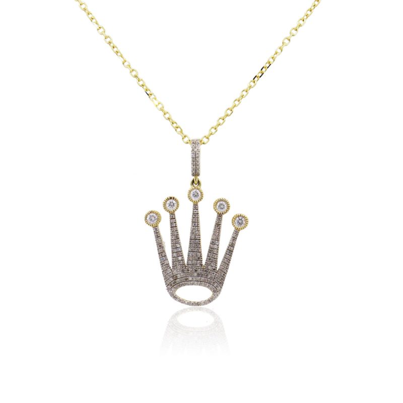 Yellow Gold 1.25ctw Diamond Crown Pendant Necklace