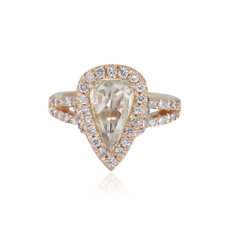 14k Rose Gold 1.21ct Pear Shape Diamond Halo Engagement Ring