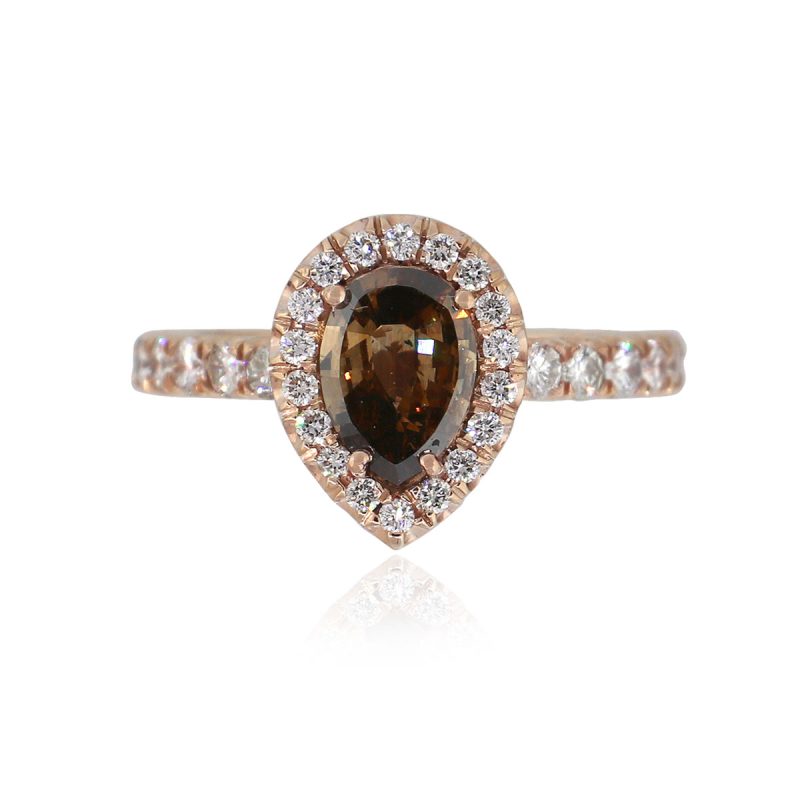 14k Rose Gold 1ct Pear Shaped Diamond Halo Engagement Ring