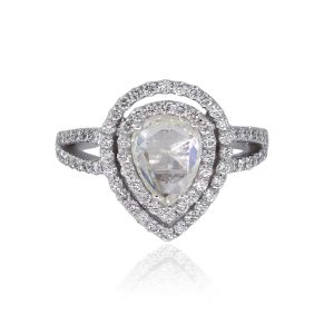 14k White Gold 1.06ctw Pear Shaped Diamond Double Halo Ring