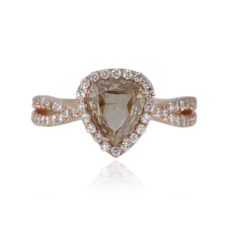 14k Rose Gold 1.50ct Triangle Shaped Diamond Halo Engagement Ring