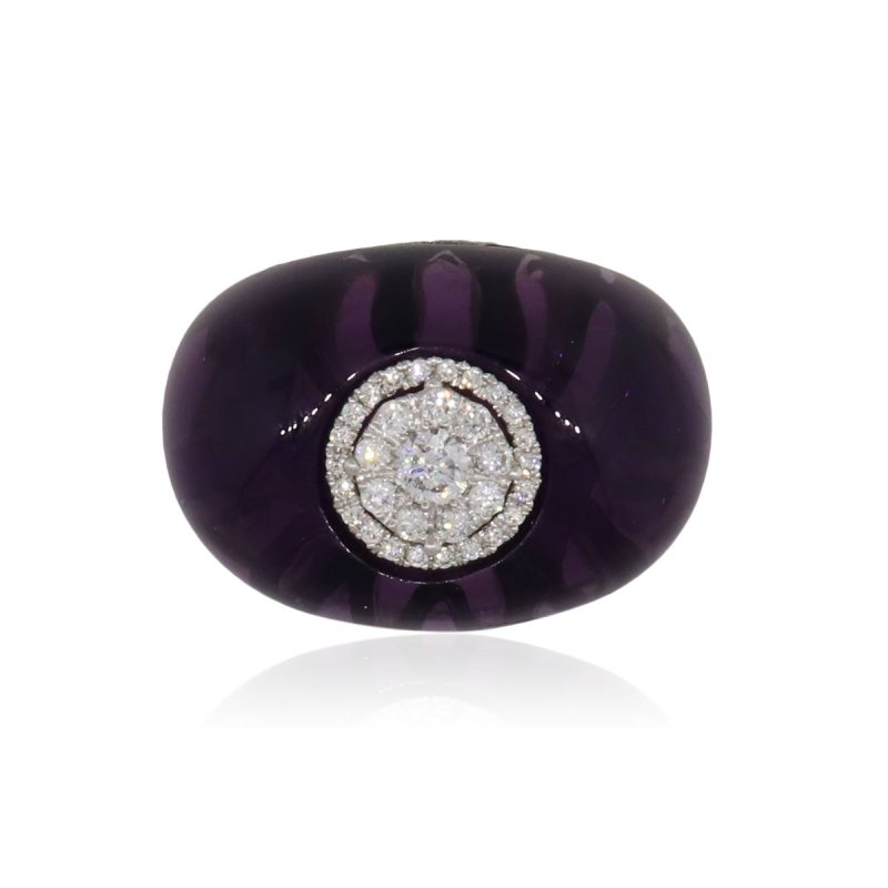 18k White Gold 0.51ctw Diamond and Cabochon Amethyst Ring