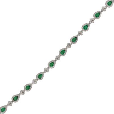 18k White Gold 3.29ctw Pear Shape Emerald and 2.18ctw Diamond Bracelet