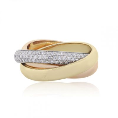 Cartier Trinity 18k Tri Gold Diamond Classic Size 54 Ring