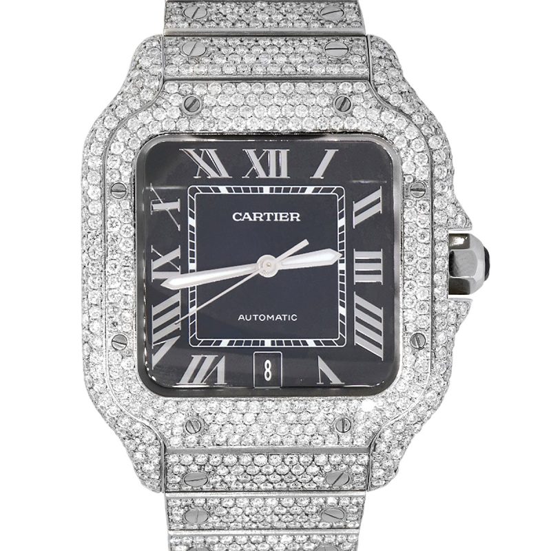 Cartier Santos Galbee Stainless Steel Blue Dial Diamond Watch