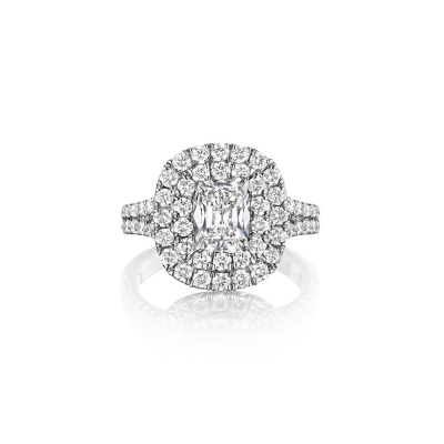 Henri Daussi 14k 0.51ct Cushion Diamond Halo Engagement Ring