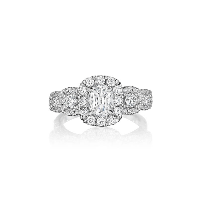 Henri Daussi ACMK5A 18k White Gold 1.10ct GIA Cushion Cut Diamond Halo Engagement Ring