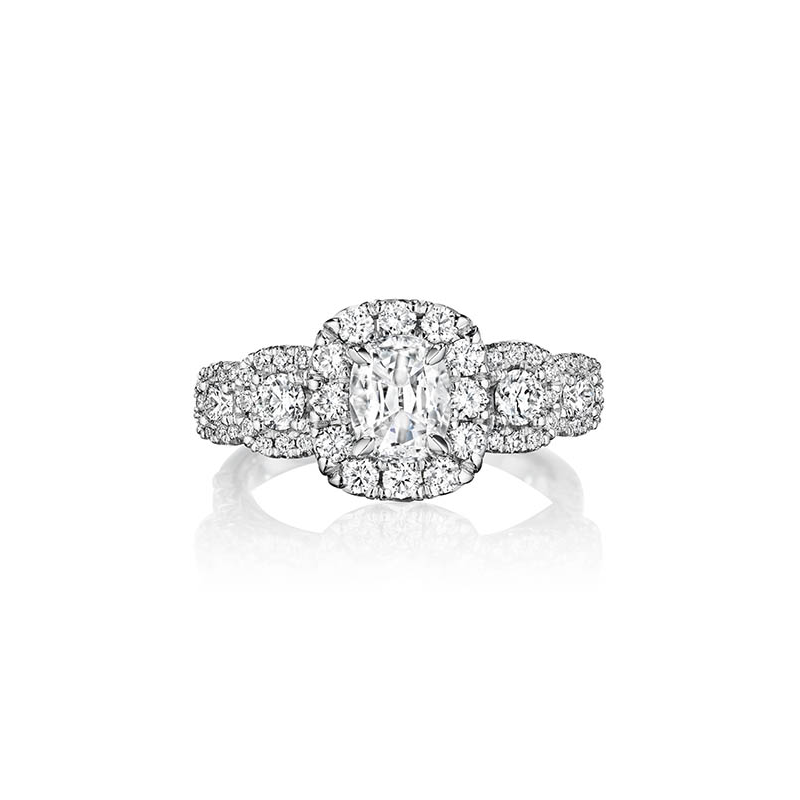 Henri Daussi ACMK5A 18k White Gold 1.10ct GIA Cushion Cut Diamond Halo Engagement Ring