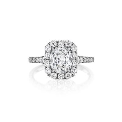 Henri Daussi AMDM815OA 18k White Gold GIA 0.50ct Cushion Cut Halo Engagement Ring