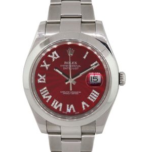Datejust 41mm Diamond Red Roman Dial Stainless Steel Watch