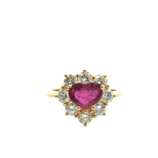 18k Yellow Gold 1.46ct Heart Shape Ruby with 1.05ctw Diamond Ring - Image 4