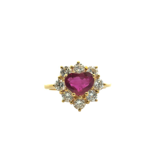 18k Yellow Gold 1.46ct Heart Shape Ruby with 1.05ctw Diamond Ring - Image 6