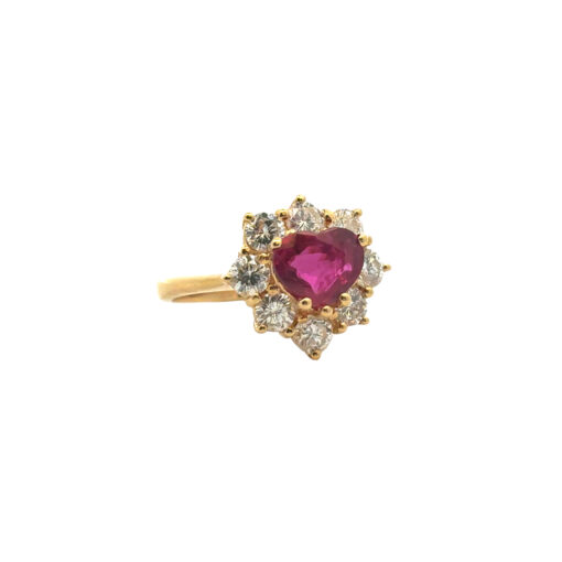 18k Yellow Gold 1.46ct Heart Shape Ruby with 1.05ctw Diamond Ring - Image 7