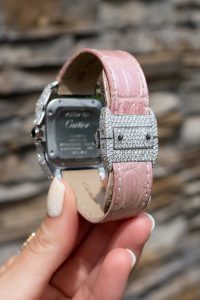 diamond cartier santos 100 with leather strap