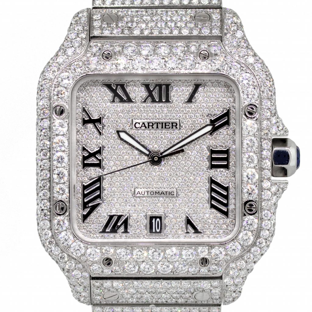 Cartier Santos Galbee 18.51ctw All Diamond Stainless Steel Watch