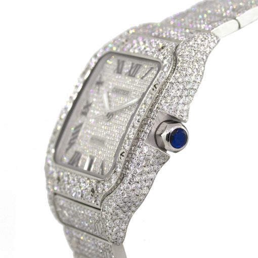 Cartier Santos Galbee 18.51ctw All Diamond Stainless Steel Watch